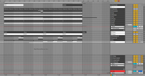 Ableton screenshot with track list and control panel