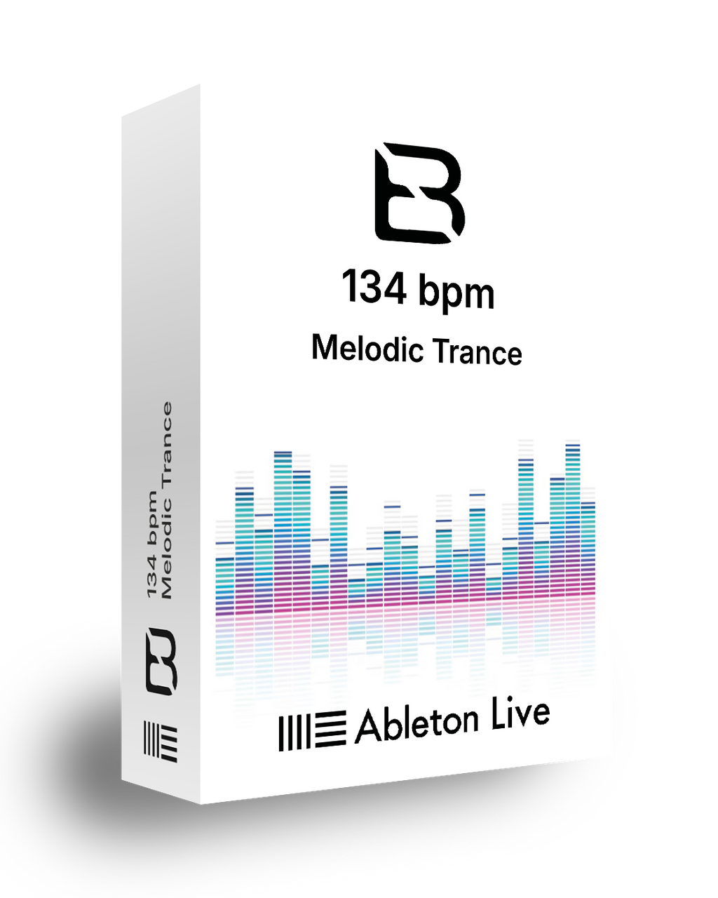 Ableton Live software package box with a melodic trance music track on a white background