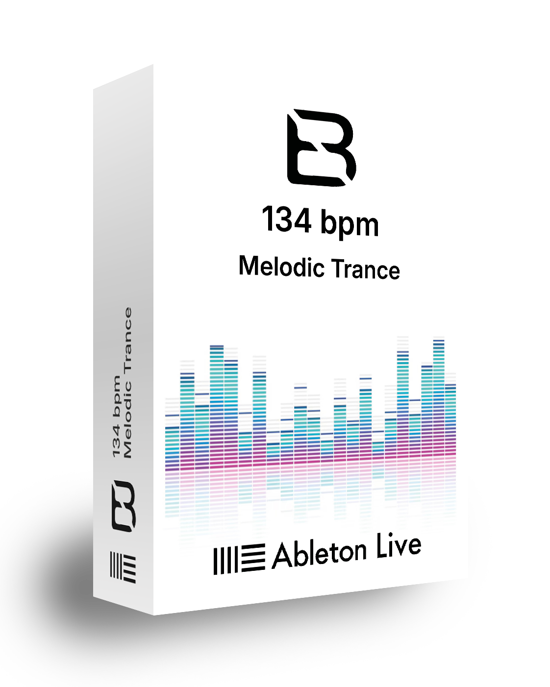 Ableton Live software package box with a melodic trance music track on a white background